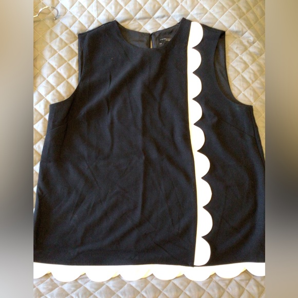 Victoria Beckham Target Black Twill Tank Top with Asymmetric Scallop Tri… - Picture 2 of 3